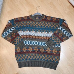 Vintage Cianno Sweater Green Brown Blue Mens Size XL